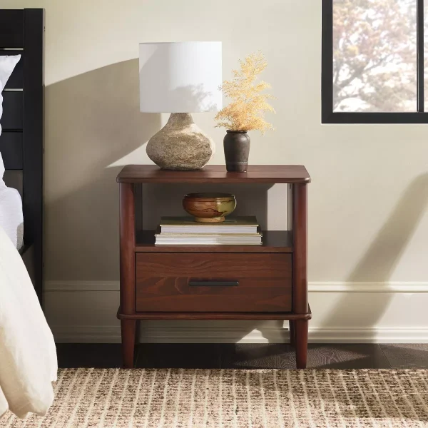 Modern Fluted-Drawer Nightstand,Bedside Tables with Open Cubby for Bedroom,Living Room