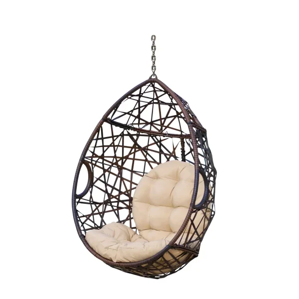Wicker Tear Drop Hanging Chair - Brown/Tan: Patio Swing with Cushion