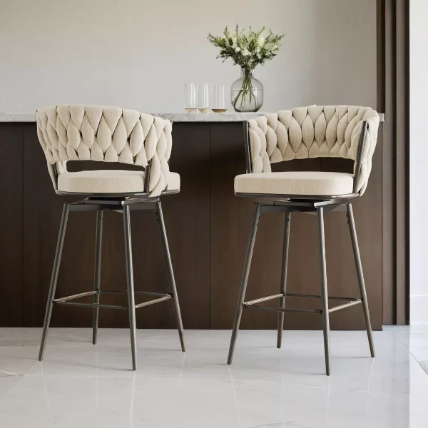 360°Swivel Bar Chairs set of 2, equipped with soft cushioned backrest counter stool, metal leg modern luxury kitchen chair