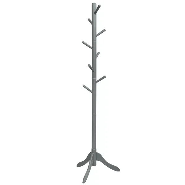 Wooden Coat Rack Stand Entryway Hall Tree 2 Adjustable Height w/ 8 Hooks Gray\Brown