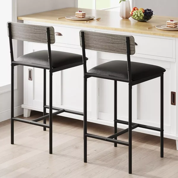 Bar Stools Set of 2, Upholstered Height Bar Stools with Backrest and Footrest, Kitchen Barstools for Island,Counter Bar, Easy Assembly, Rustic Brown