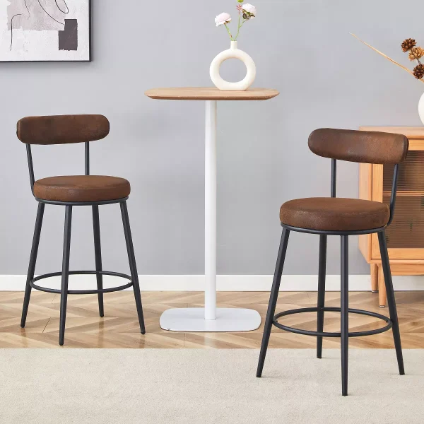Ergonomic 35.5 Bar Chairs, Set of 2, Tech Fabric Cushions, Black Metal Legs, Fashionable & Comfortable